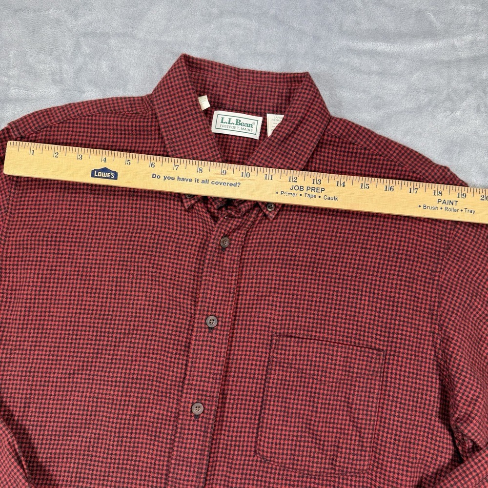 L.L. Bean Men's Large Chamois Cotton Flannel Shirt Shacket Red Black Plaid - Picture 3 of 7